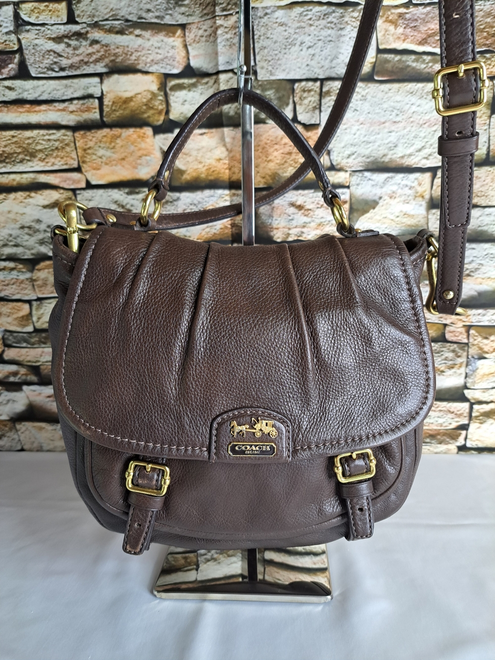 COACH 'MADISON' ANNABELLE' Pebbled Leather Flap Shoulder Bag w/Crossbody Strap